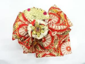 アンティーク　花模様織出し子供用リボン作り帯
